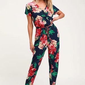 Successful Statice Navy Blue Floral Print Jumpsuit